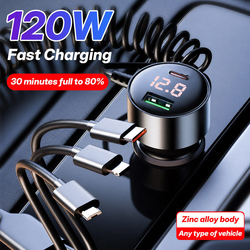 120W 멀티 포트 차량용 충전기, 내장형 3-in-1 - Laptop Accessories Essential 리뷰 및 가격