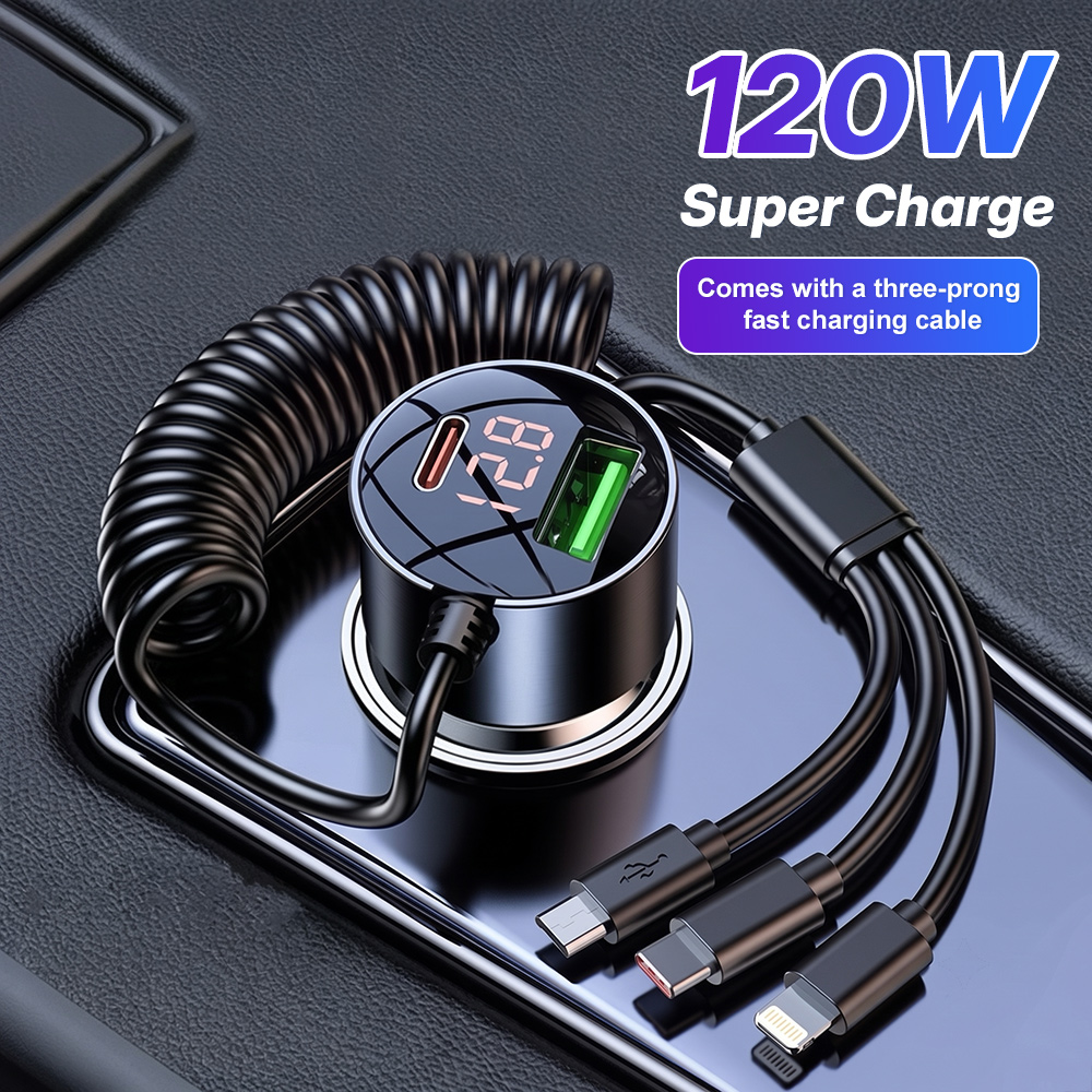 120W 멀티 포트 차량용 충전기, 내장형 3-in-1 - Laptop Accessories Essential 리뷰 및 가격